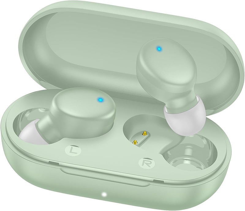 MOZOTER S8 Mini Wireless Earbuds Bluetooth 5.3 in Ear Light-Weight Headphones,60Hrs Playtime Ear Buds with Charging Case,Built-in Microphone Headset,Premium Sound with Deep Bass for Sport-Green - Image 1